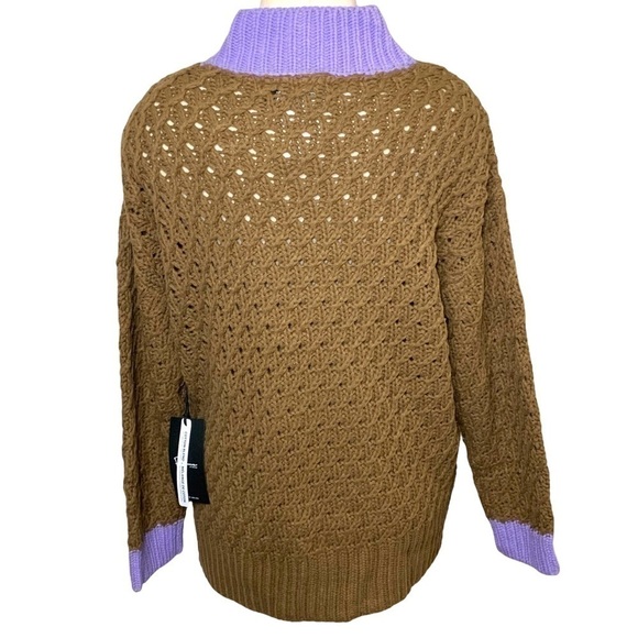 Nwt femme by design NY chunky fisherman brown purple boho open knit sweater sz M - Picture 3 of 12